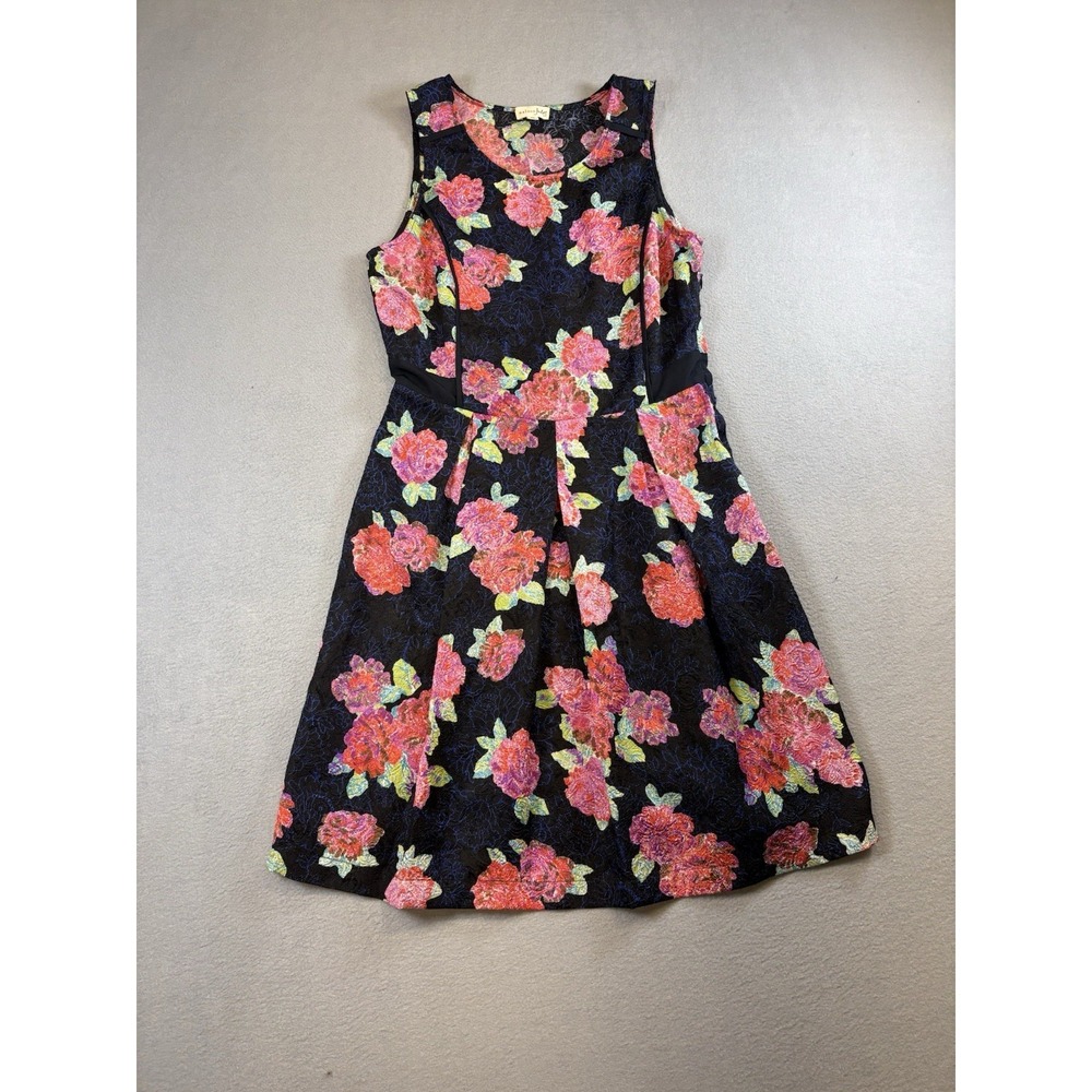 Maison Jules Floral Fit & Flare Dress Women's Medium Black Pink‎ Sleeveless